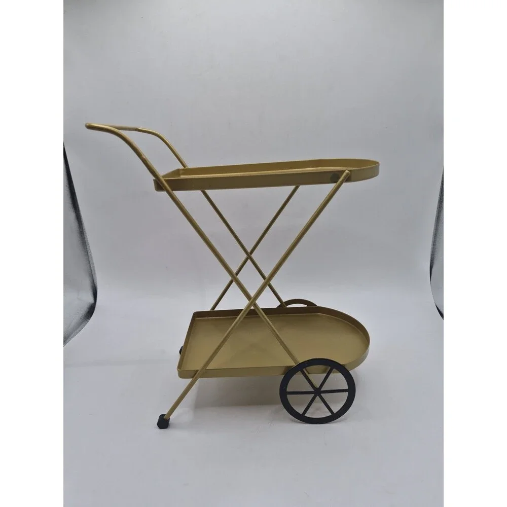 Bullseye Playground Gold 2-Tier Mini Coffee Bar Cart Kitchen Decor Metal